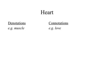 Heart Denotations e.g. muscle Connotations e.g. love 