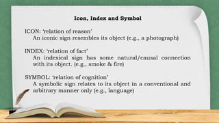 Semiotics vs Semiology, Langue vs Parole, Icon vs Symbol vs Index | PDF