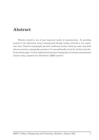 Seminar Report on Quantum Key Distribution | PDF