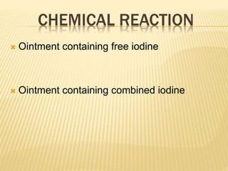 CHEMICAL REACTION
 Ointment containing free iodine
 Ointment containing combined iodine
 