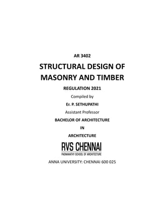 SEM IV 3402 Structural Design of Masonry and Timber , B ARCH, ANNA ...