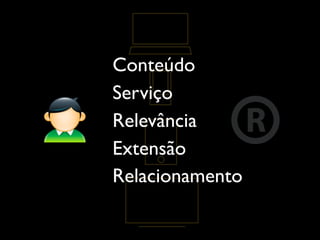 Conteúdo
Serviço
Relevância
Extensão
Relacionamento
 