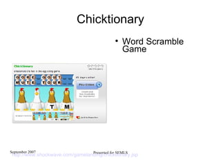 Chicktionary Word Scramble Game http://www.shockwave.com/gamelanding/chicktionary.jsp   