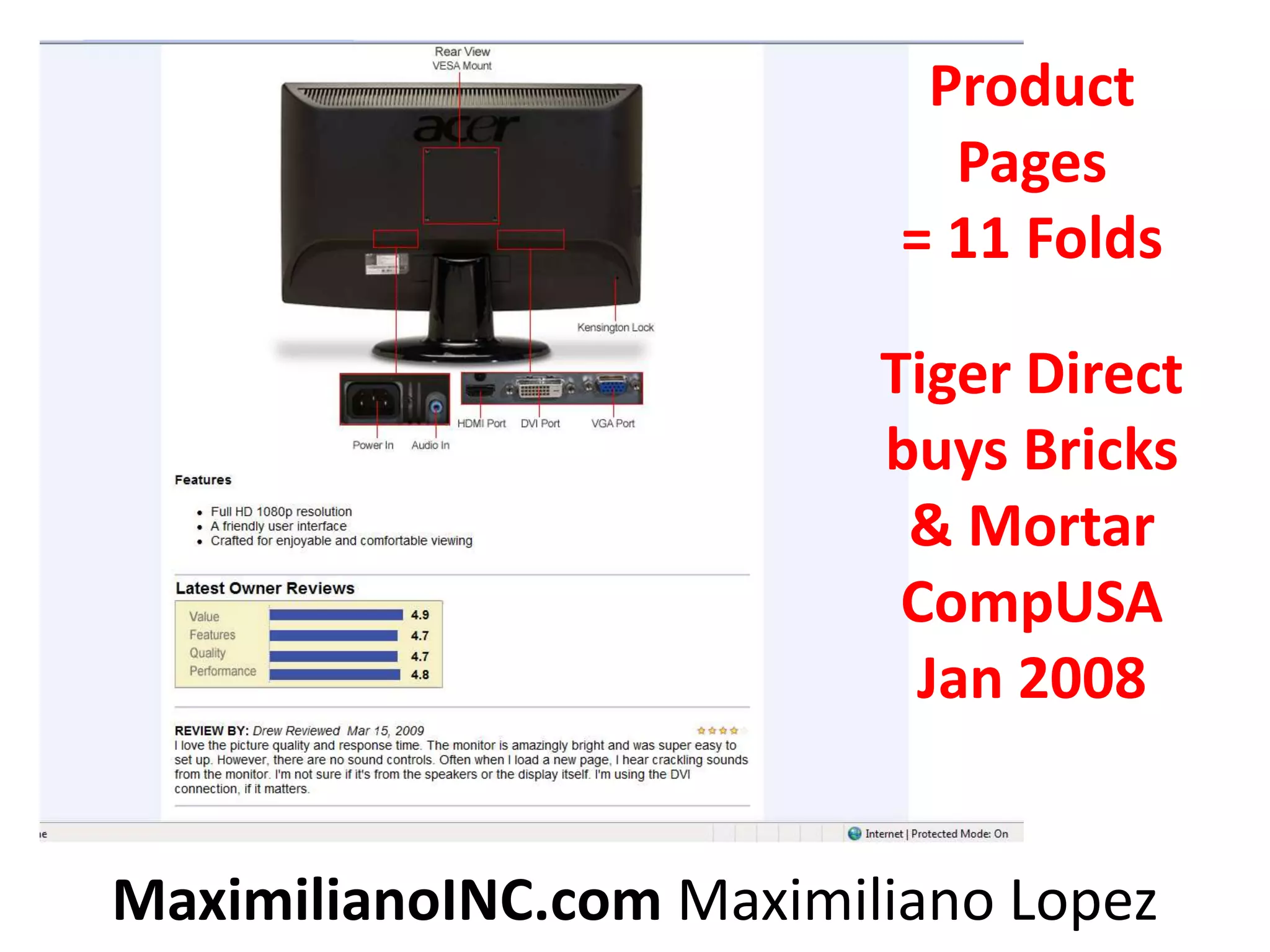 Product Pages = 11 FoldsTiger Direct buys Bricks & Mortar CompUSA Jan 2008MaximilianoINC.com Maximiliano Lopez