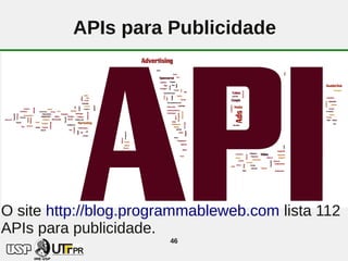 APIs para Publicidade




O site http://blog.programmableweb.com lista 112
APIs para publicidade.
                       46
 