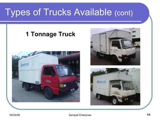 Types of Trucks Available  (cont) 1 Tonnage Truck 