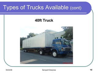Types of Trucks Available  (cont) 40ft Truck 