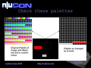 Check these palettes nullcon Goa 2010 http://nullcon.net Original Palette of image with Black red and a custom colour Pale...