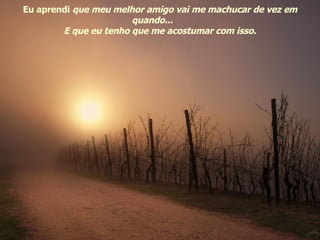 Eu aprendi  que meu melhor amigo vai me machucar de vez em quando...  E que eu tenho que me acostumar com isso. 