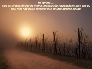 Eu aprendi...  Que as circunstâncias de minha infância são responsáveis pelo que eu sou, mas não pelas escolhas que eu faço quando adulto. 