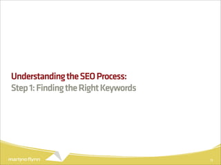 Understanding the SEO Process:
Step 1: Finding the Right Keywords




                                     11
 