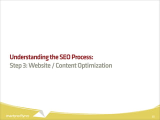 Understanding the SEO Process:
Step 3: Website / Content Optimization




                                         30
 