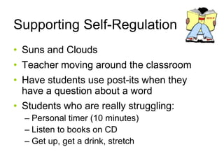 What are the steps?Find BooksOrganize a Classroom LibraryPlan Book HooksIdentify Student NeedsHelp Students Select BooksEmbed Strategy Instruction in Individualized Conferences