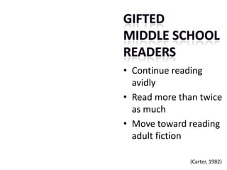 GiftedMiddle School ReadersContinue reading avidly