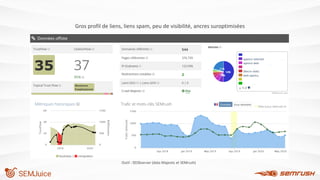 Gros profil de liens, liens spam, peu de visibilité, ancres suroptimisées
Outil : SEObserver (data Majestic et SEMrush)
 