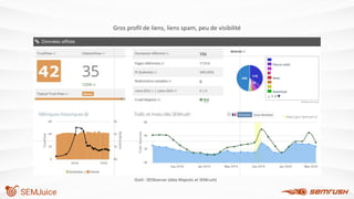 Gros profil de liens, liens spam, peu de visibilité
Outil : SEObserver (data Majestic et SEMrush)
 