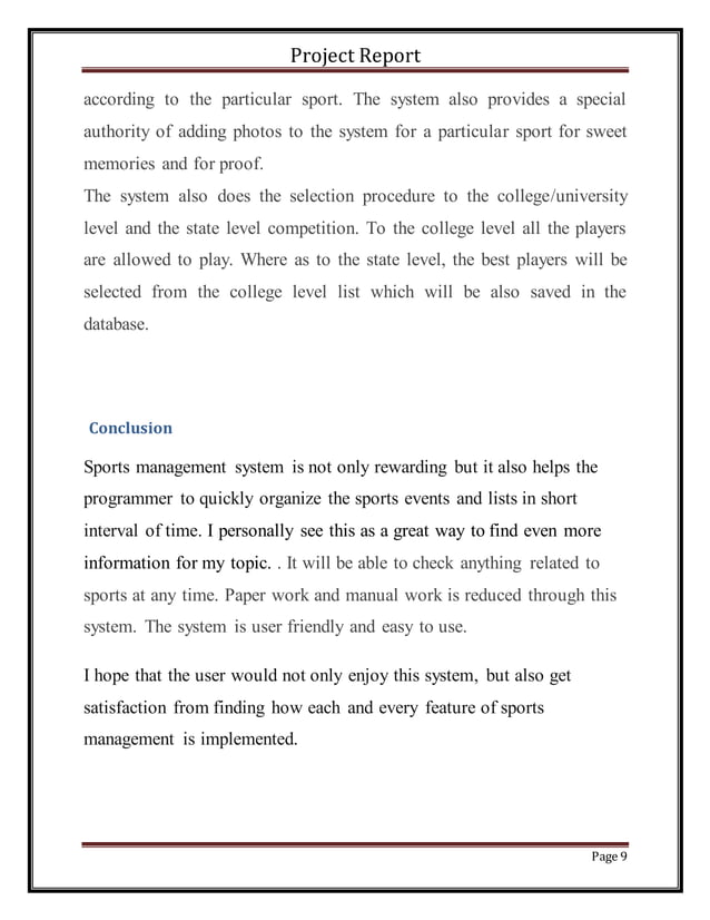 sports event management system.report