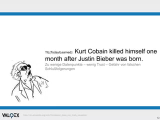 12
TIL(TodayILearned): Kurt Cobain killed himself one
month after Justin Bieber was born.
Zu wenige Datenpunkte – wenig Tr...