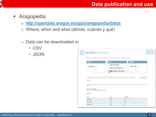 Publishing Linked Statistical Data: Aragón, a case study. – SemStats 2017
Data publication and use
19
 Aragopedia
o http...