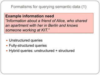 Types of data models (2)TextualStructured Resource Description Framework (RDF) Represent real-world objects, services, applications, …. documentsResource attribute values and relationships between resourcesSchemaPicturecreatorPersonBob
