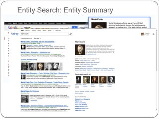 Entity Search: Entity Summary
 