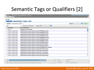Semantic Tags or Qualifiers [2]




Paolo Ciccarese, PhD              SemTechBiz 2012, June 4th 2012
 