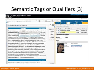 Semantic Tags or Qualifiers [3]




Paolo Ciccarese, PhD              SemTechBiz 2012, June 4th 2012
 