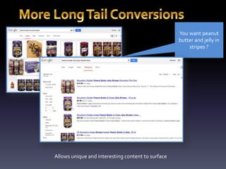 You want peanut 
butter and jelly in 
stripes ? 
Allows unique and interesting content to surface 
 