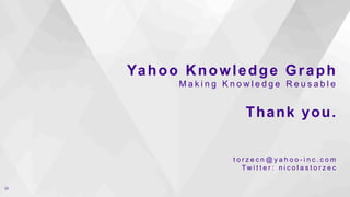 Yahoo Knowledge Graph
M a k i n g K n o w l e d g e R e u s a b l e
Thank you.
t o r z e c n @ y a h o o - i n c . c o m
T w i t t e r : n i c o l a s t o r z e c
33
 