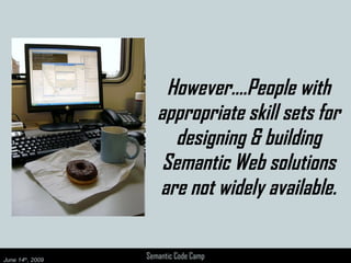 However….People with appropriate skill sets for designing & building Semantic Web solutions are not widely available. 