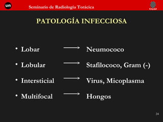 PATOLOGÍA INFECCIOSA Lobar Lobular Intersticial Multifocal Neumococo Stafilococo, Gram (-) Virus, Micoplasma Hongos 