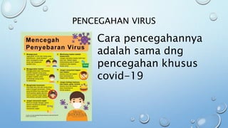PENCEGAHAN VIRUS
Cara pencegahannya
adalah sama dng
pencegahan khusus
covid-19