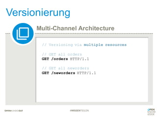 Multi-Channel Architecture
Versionierung
#WISSENTEILEN
// Versioning via multiple resources
// GET all orders
GET /orders HTTP/1.1
// GET all neworders
GET /neworders HTTP/1.1
 