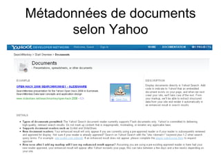 Métadonnées de documents
      selon Yahoo
 