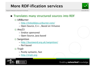 Digital Enterprise Research Institute www.deri.ie
More RDF-ification services
 Translates many structured sources into RD...