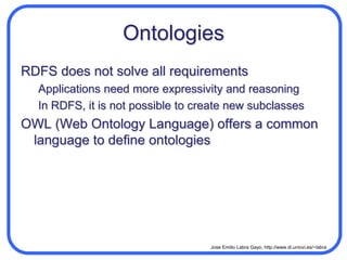 GRDDLdc:authorMary Jordanhttp://www.uniovi.es2008-01-02dc:datepage.html<html xmlns="http://www.w3.org/1999/">  <head profile="http://www.w3.org/2003/g/data-view">    <title>University of Oviedo</title>    <link rel="transformation" href="http:…/dc-extract.xsl"/>    <meta name="DC.author" content=“Mary Jordan"/>          ...  </head>  ...  <span class="date">2008-01-02</span>  ...</html>http:…/dc-extract.xsl