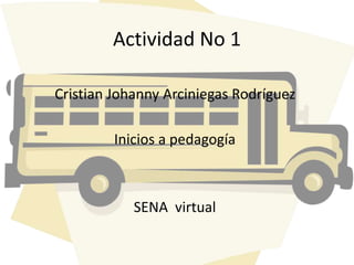 Actividad No 1 
Cristian Johanny Arciniegas Rodríguez 
Inicios a pedagogía 
SENA virtual 
 
