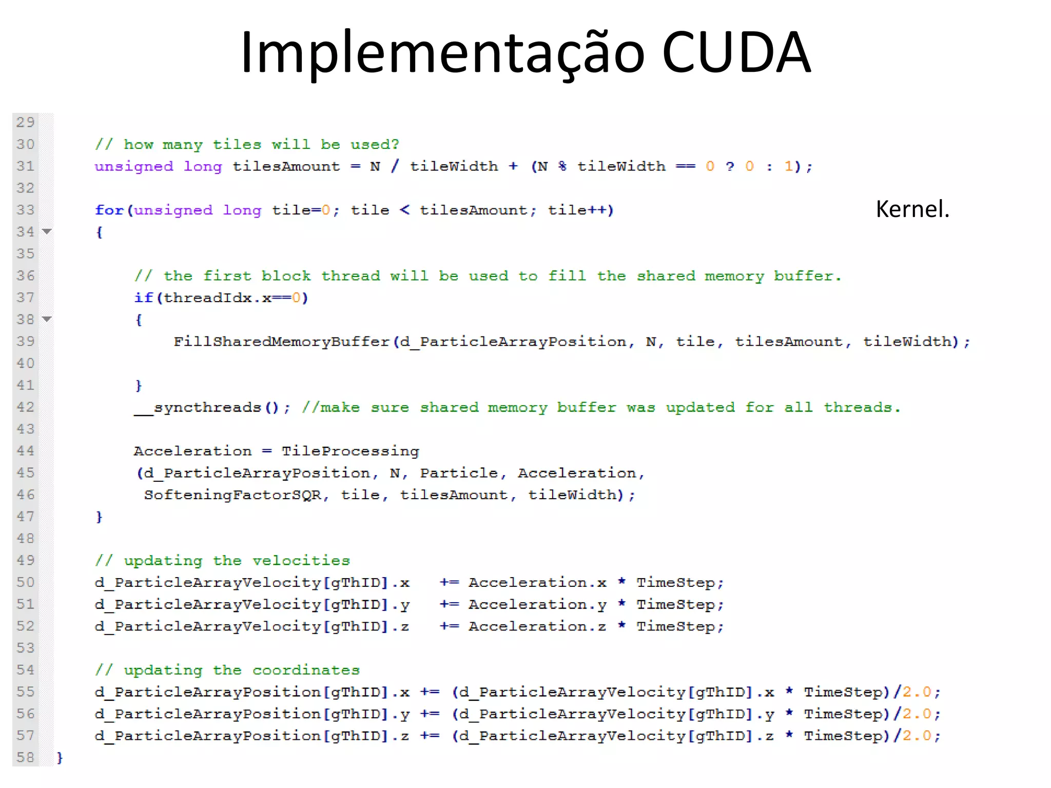 Implementação CUDA
Kernel.
 