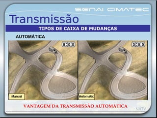 VANTAGEM DA TRANSMISSÃO AUTOMÁTICA
AUTOMÁTICA
TIPOS DE CAIXA DE MUDANÇAS
 