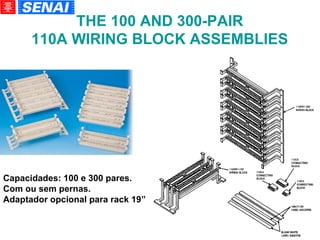 THE 100 AND 300-PAIR 110A WIRING BLOCK ASSEMBLIES Capacidades: 100 e 300 pares. Com ou sem pernas. Adaptador opcional para rack 19” 
