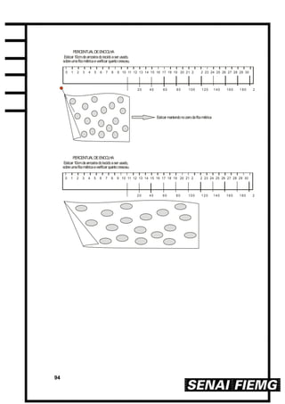 94
0 1 2 3 4 5 6 7 8 9 10 11 12 13 14 15 16 17 18 19 20 21 2 2 23 24 25 26 27 28 29 30
20 40 60 80 100 120 140 160 180 200
PERCENTUALDEENCOLHA
Esticar 10cmdeamostradotecidoaser usado,
sobreumafitamétricaeverificar quantocresceu.
Esticar mantendonozerodafitamétrica
0 1 2 3 4 5 6 7 8 9 10 11 12 13 14 15 16 17 18 19 20 21 2 2 23 24 25 26 27 28 29 30
20 40 60 80 100 120 140 160 180 200
PERCENTUALDEENCOLHA
Esticar 10cmdeamostradotecidoaser usado,
sobreumafitamétricaeverificar quantocresceu.
 