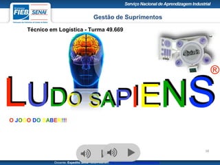 Gestão de Suprimentos
Técnico em Logística - Turma 49.669
Docente: Expedito Silva SIGA-ME em http://pt.slideshare.net/expeditogsilva
38
LUDO SAPIENS
®
O JOGO DO SABER!!!
 