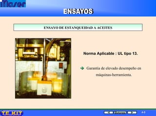 ENSAYO DE ESTANQUEIDAD A ACEITESENSAYO DE ESTANQUEIDAD A ACEITES
Norma Aplicable : UL tipo 13.
Garantía de elevado desempeño en
máquinas-herramienta.
44--55Botones
 