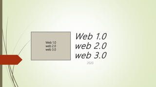 Web 1.0
web 2.0
web 3.0
2020
Web 1.0
web 2.0
web 3.0
 