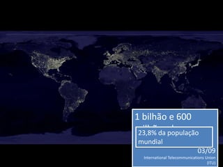 1 bilhão e 600 milhões de pessoas no mundo03/09InternationalTelecommunicationsUnion (ITU)23,8% da população mundial 