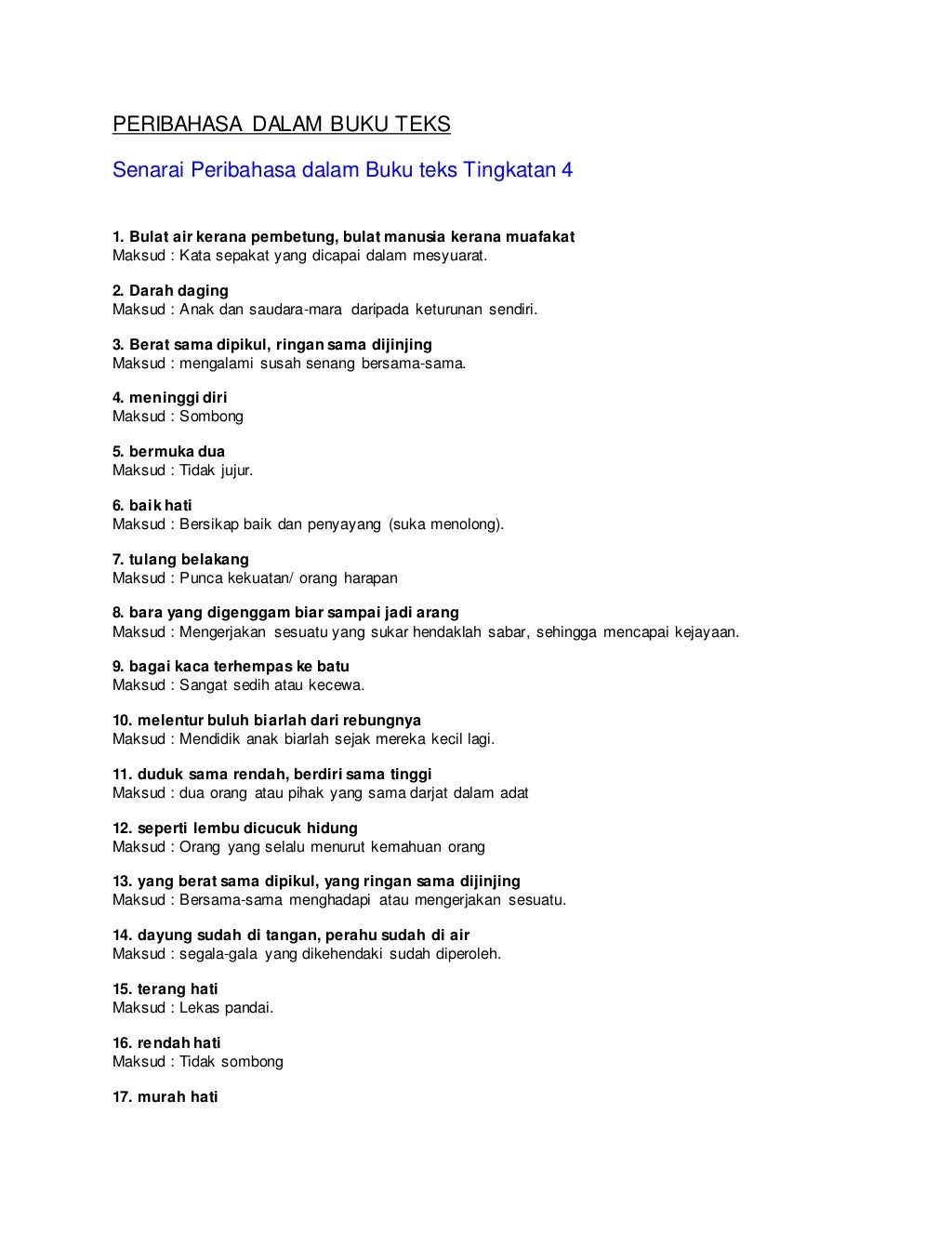 Senarai peribahasadalambukutekstingkatan4dan5
