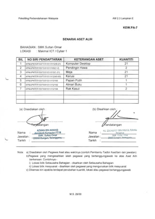 Senarai Aset Alih (KEW.PA-7) Peralatan ICT SMKSO