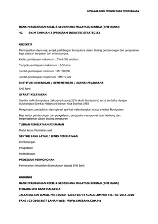 Senarai pinjaman perniagaan bumiputra