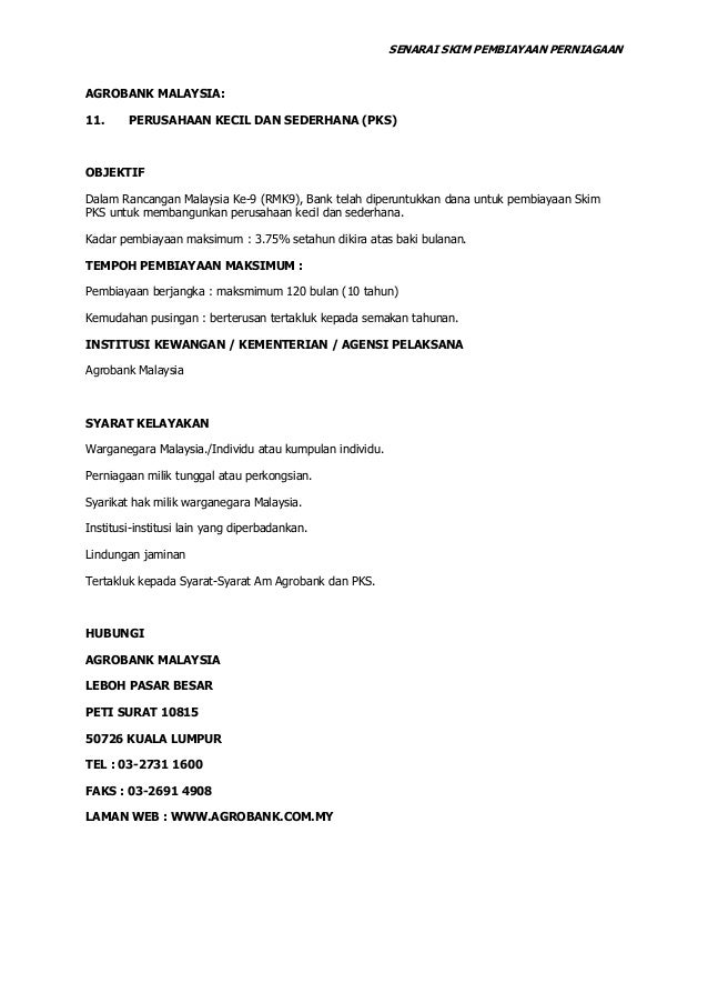 Senarai Pinjaman Perniagaan Bumiputra