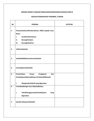 Contoh Senarai Semak Pengalaman Berasaskan Sekolah